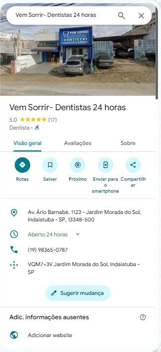 Ficha do Google Maps da unidade 1
