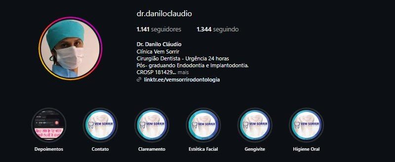 Cabeçalho do perfil público do Instagram do Dr. Danilo